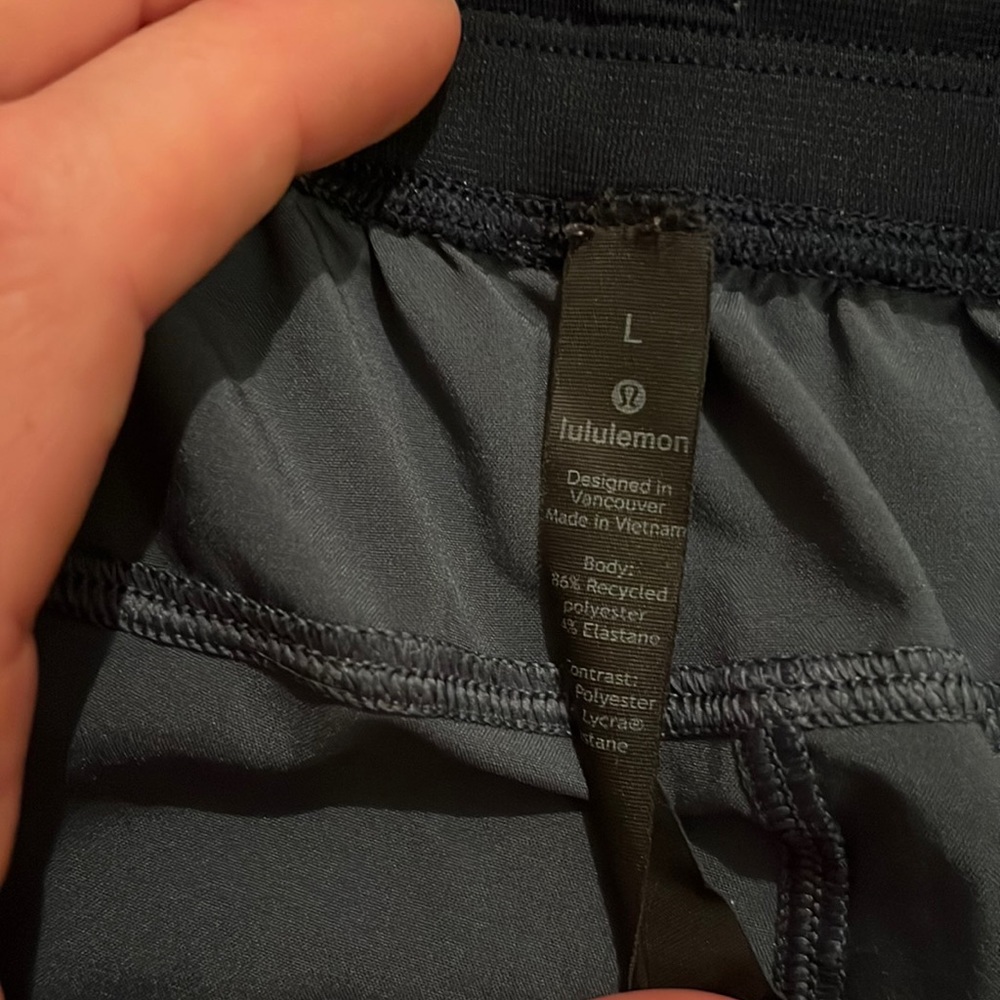 Large navy lululemon athletic short. Unlined. Great condition.